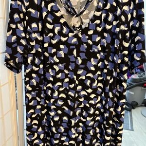 Avenue V-Neck Tunic with Blue and White Abstract Print